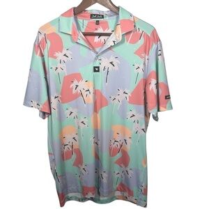 BAD BIRDIE Mens Golf Polo Performance Palm‎ Tree Vacation Travel Sz L